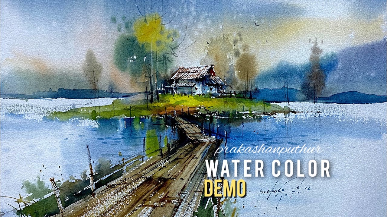 Landscape painting demo by prakashanputhur | water color landscape painting