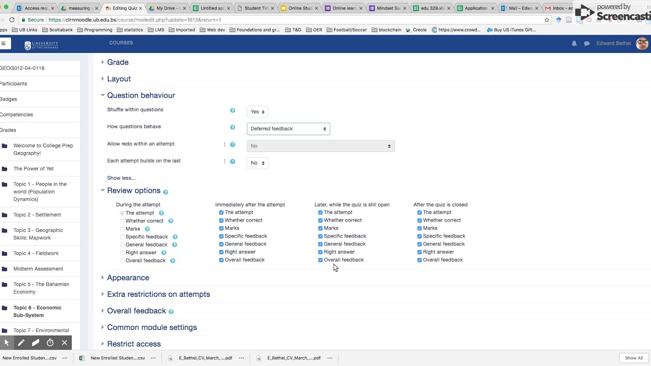 Moodle 3.3 Quiz - Feedback settings