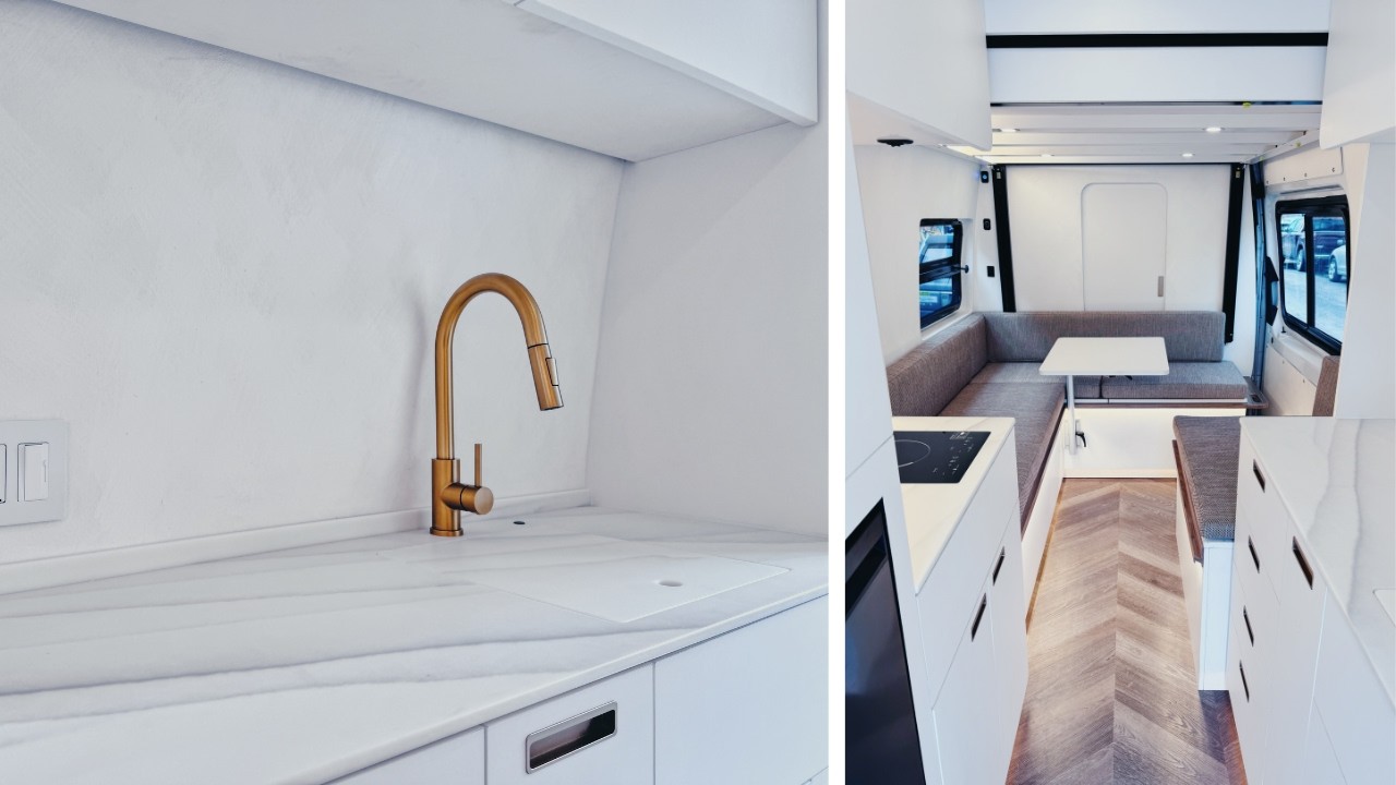 VAN TOUR | Clean & Beautiful Camper Van with Elevator Bed, Shower & more!