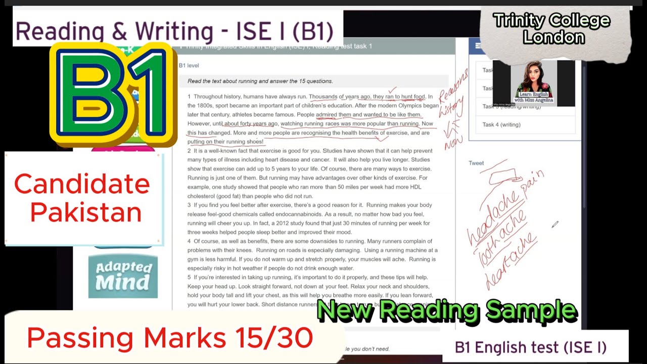 B1 English Test Reading & Writing  Skilled Worker Visa || ISE 1 Trinity College London