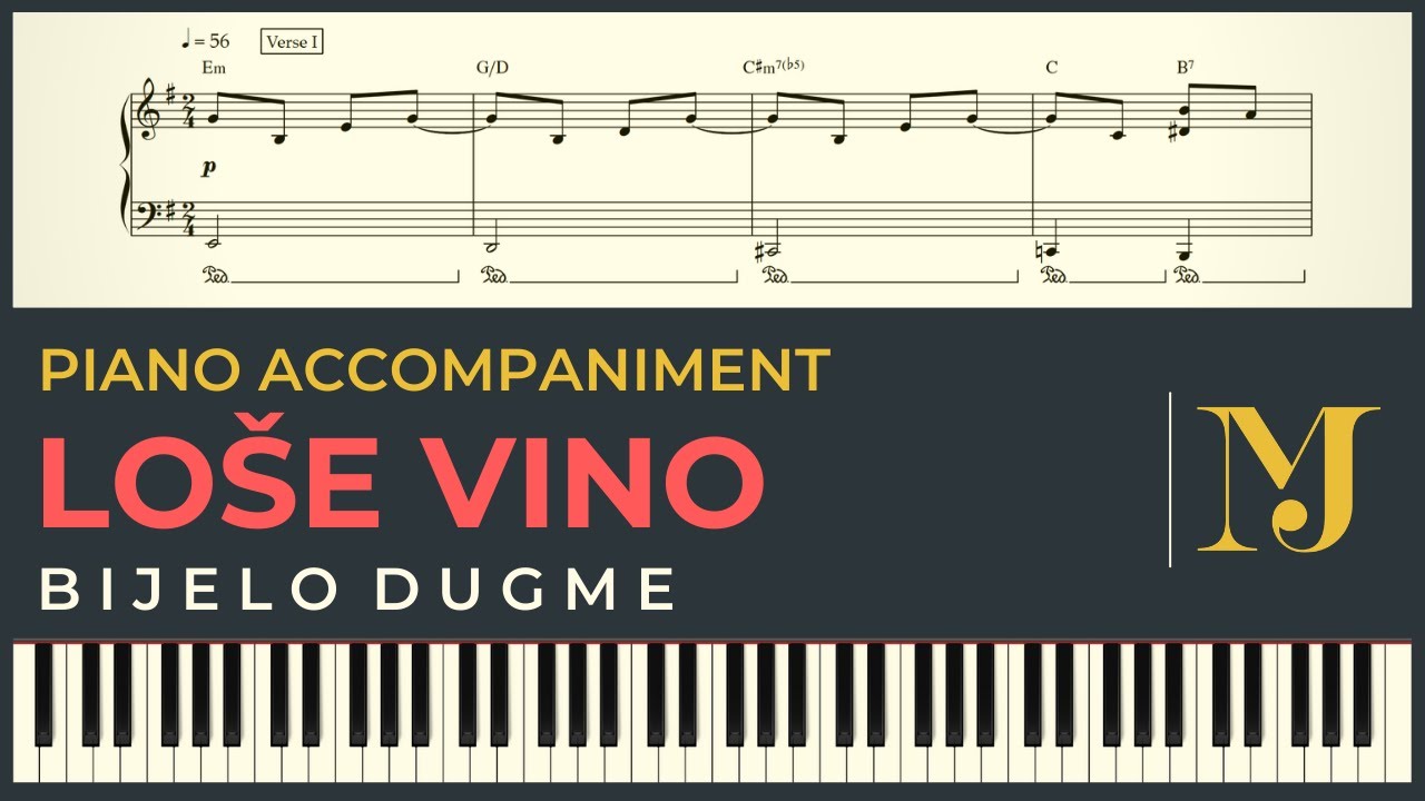 LOSE VINO - Bijelo dugme | Piano Karaoke Cover i Tekst + NOTE za klavir