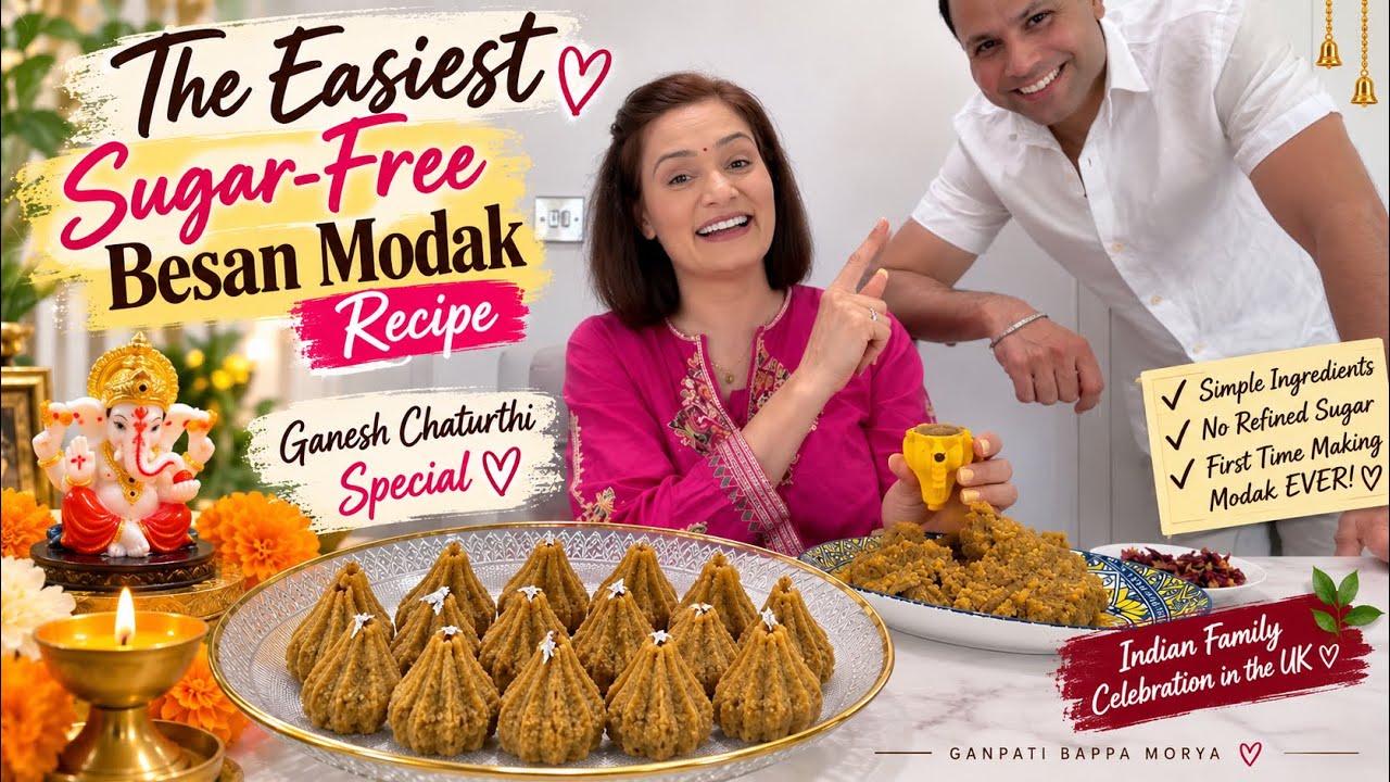 The Easiest SUGAR-FREE Besan MODAK Recipe| Ganesh Chaturthi Special Hindi Vlog, Indian Family In UK 