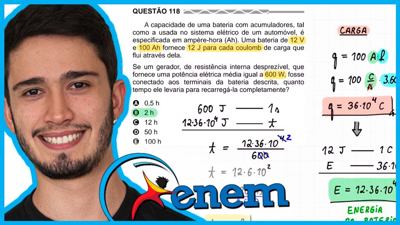 ENEM 2017 PPL - A capacidade de uma bateria com acumuladores, tal como a usada no sistema elétrico d