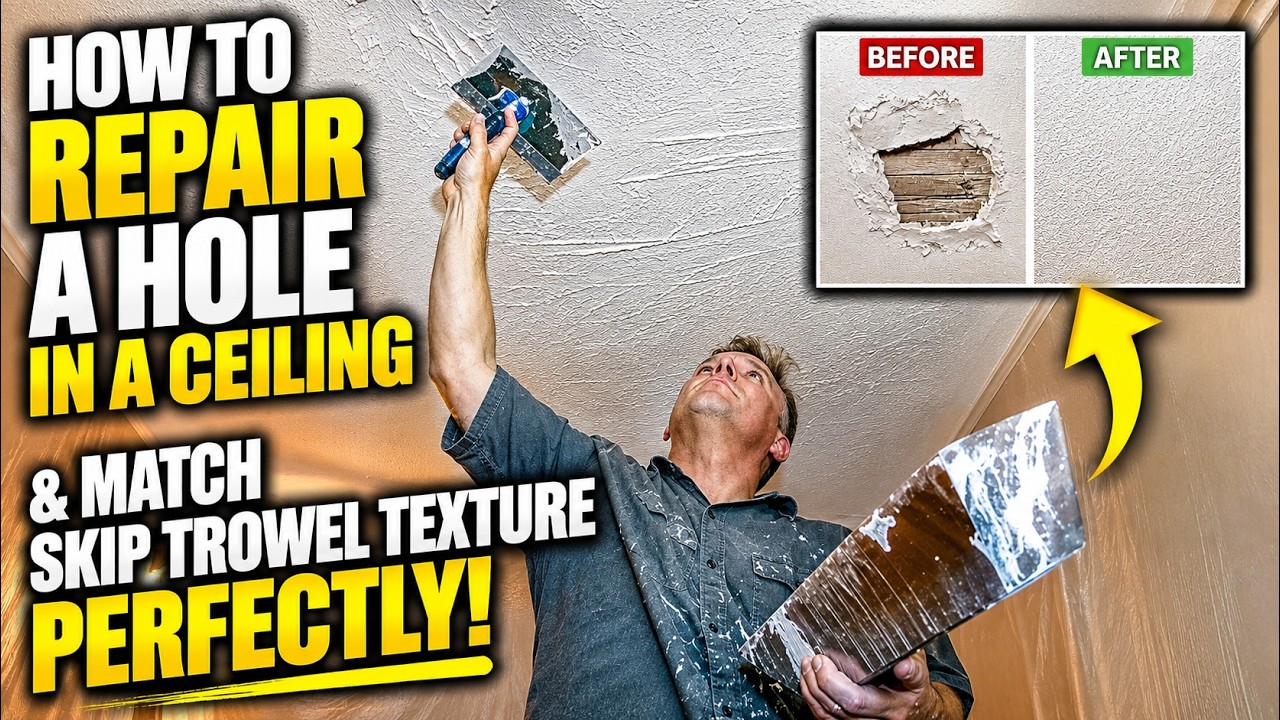 Patching large hole in ceiling easy patch repair on ceiling with skip trowel texture