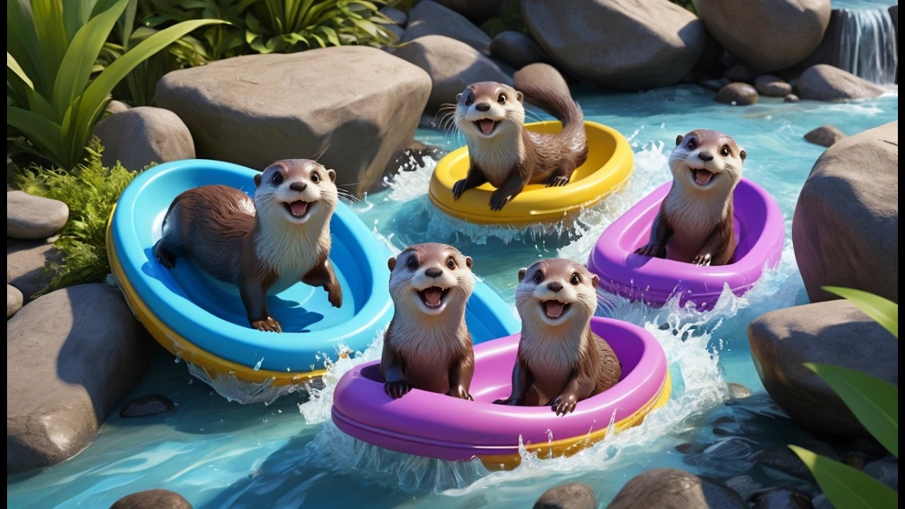 Fünf kleine Otter auf der Wasserrutsche | Lustiges Tierlied & Zählen