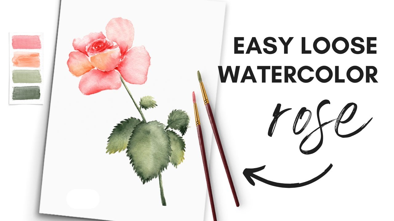 How to Paint a Loose Watercolor Rose with Stem | Easy Tutorial | Step-by-Step