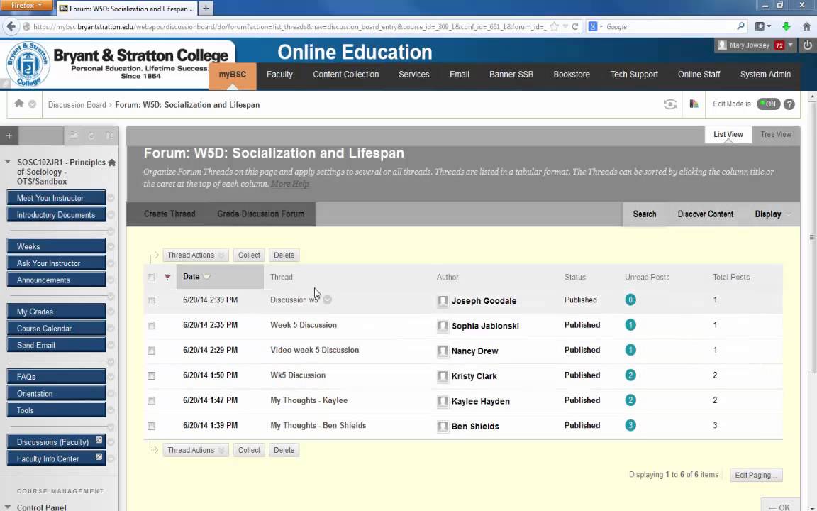 Reviewing And Responding to Discussions -  Blackboard at Bryant & Stratton College