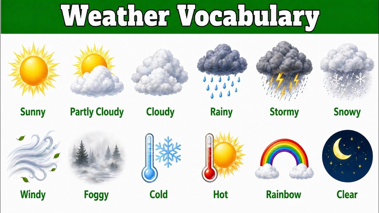 Weather Vocabulary for Kids 🌤️  Learn English Weather Words in 5 Minutes