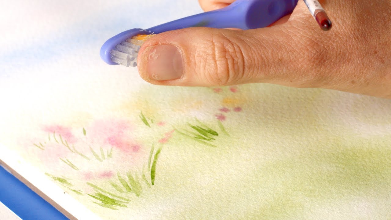 Watercolor Wildflower Field Using a Toothbrush and Alcohol!