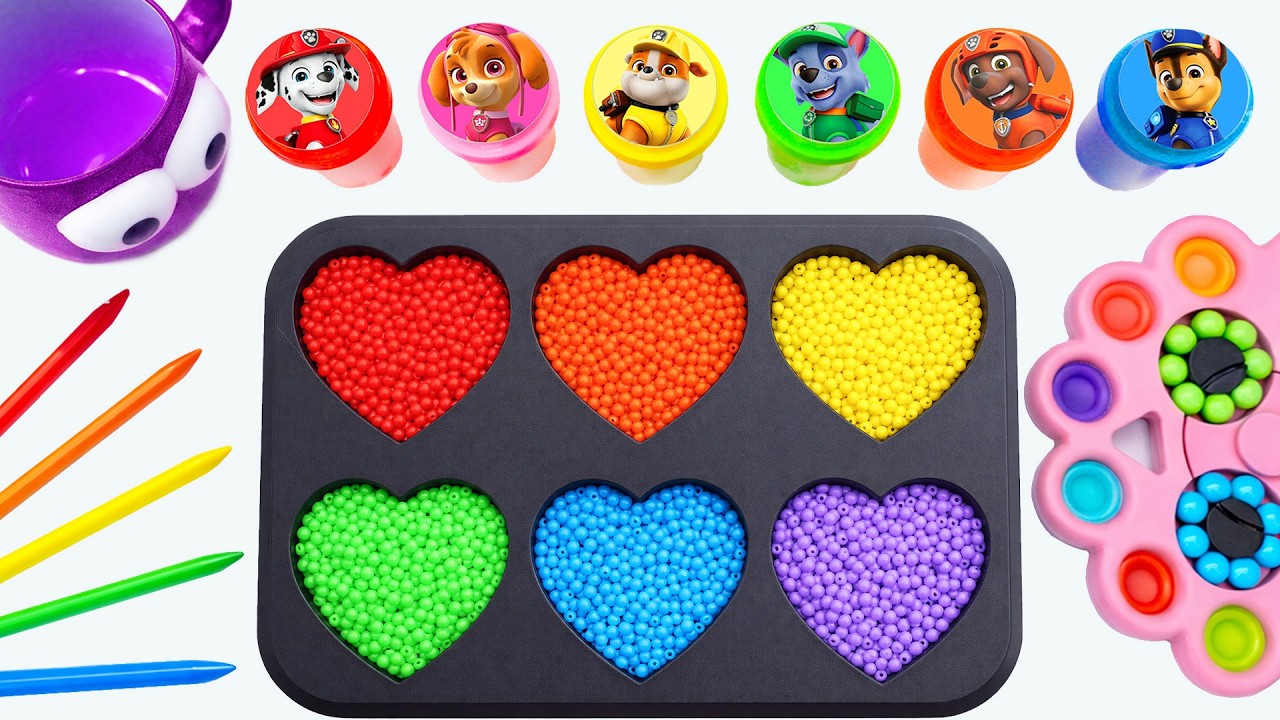 Satisfying Video DIY 🌈 How To Make Rainbow Hearts Filled With Paw Patrol Glitter Slime ASMR