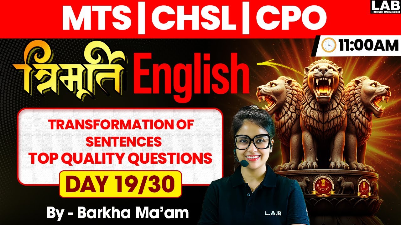 SSC MTS/ SSC CHSL/ SSC CPO 2025 | Transformation of Sentences | English Classes by Barkha Mam