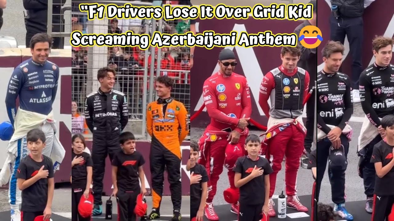 F1 drivers loses it over grid kid screaming Azerbaijani Anthem