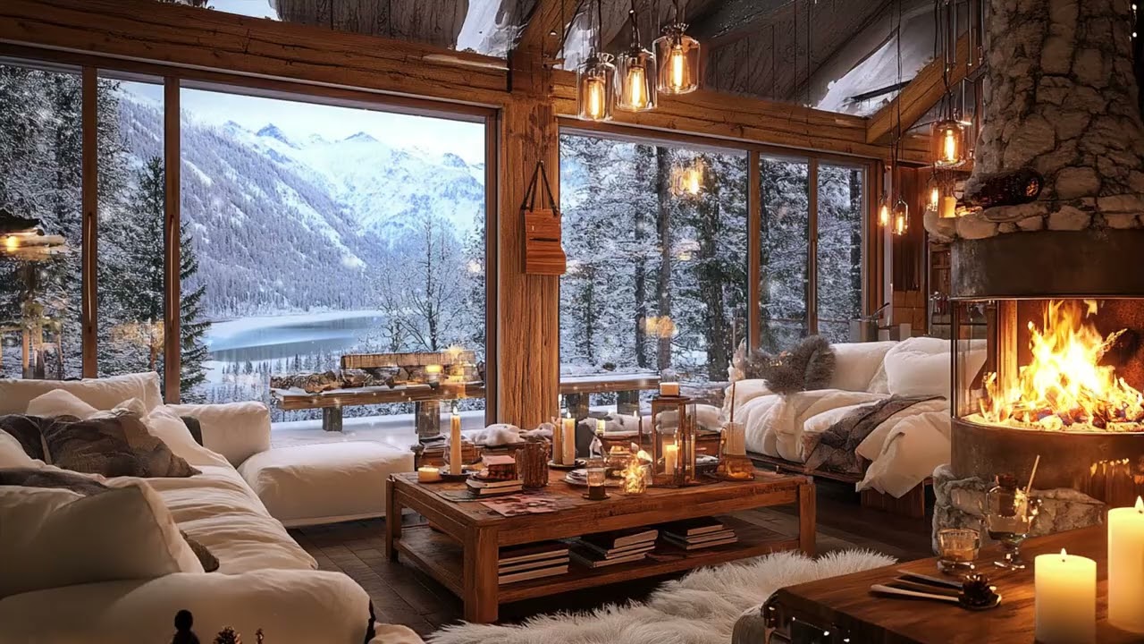 Snowstorm Cabin Night Refuge | Warm Fireplace Crackling Audio for Deep Sleep and Mental Calm