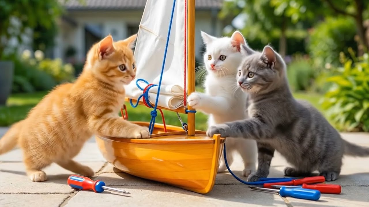 Mama Cat Surprises Kitten With a Toy Excavator! | Adorable Gift Moment