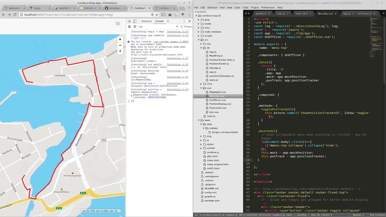 Cordova map app with Mapbox Leaflet VueJS [no SDK]