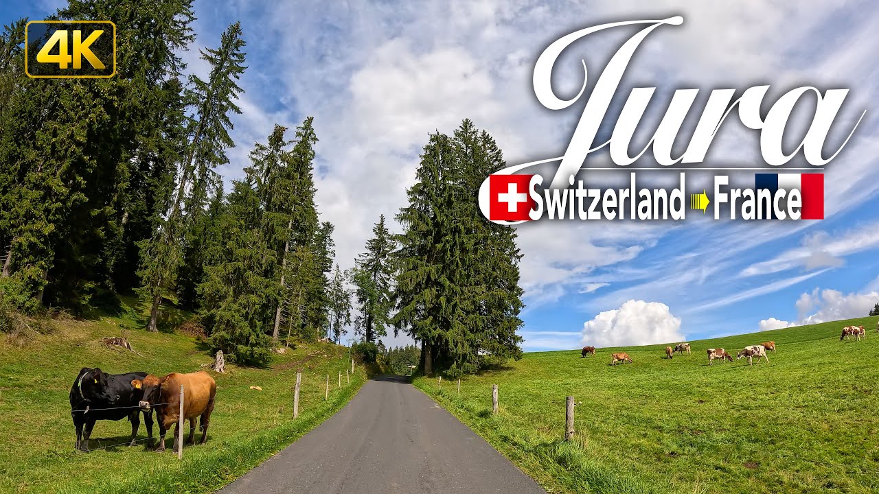 Scenic drive from Biel, Switzerland, through the Jura mountains, to Delle, France