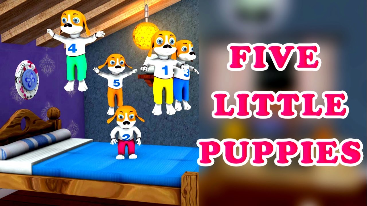 Five Little Puppies Jumping on The Bed Song | Nursery Rhymes For Children | Lollipop Kids TV
