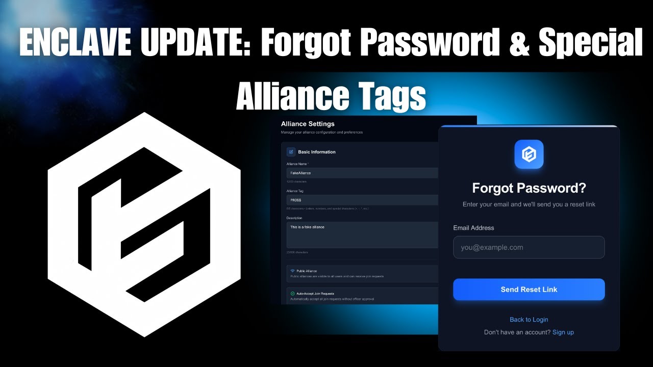 Enclave Update: Forgot Password & Special Characters in Alliance Tags