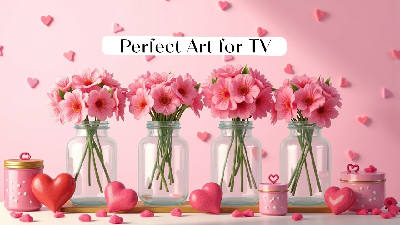 Floral Frame tv Art for Valentine's Day | Romantic Pink Blossoms | TV Screensaver and Background