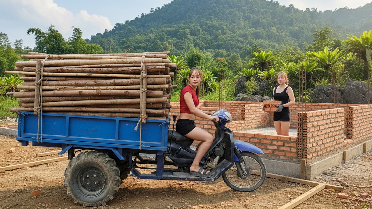 Single Girl Builds New House: Pour Foundation and Brick Walls – Roofing Log Cabin & Farm Expansion