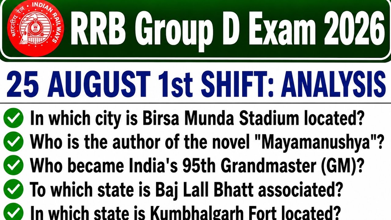 25 AUGUST FIRST SHIFT QUESTIONS ANALYSIS || RRB GROUP D 1ST SHIFT QUESTIONS ANALYSIS 2026 ☺ || 