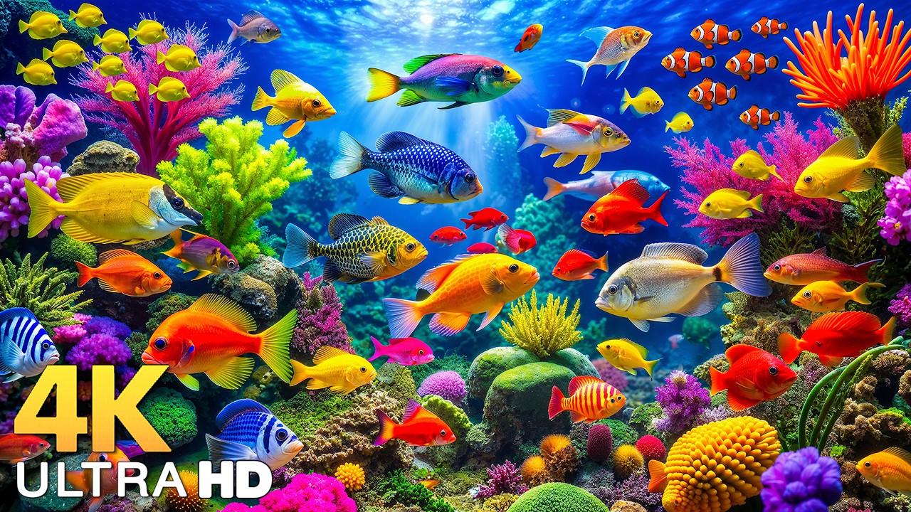 DREAM AQUARIUM 4K - Marine Life, Sea Animals and Coral Reef Fish Tank Sounds for Deep Sleep #18