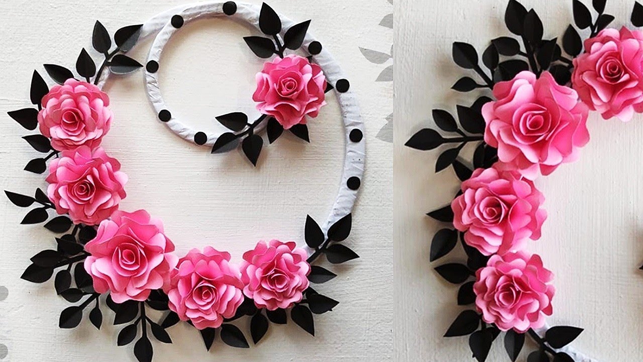 Paper Rose Wall Hanging/Easy Flower Wall decoration Ideas