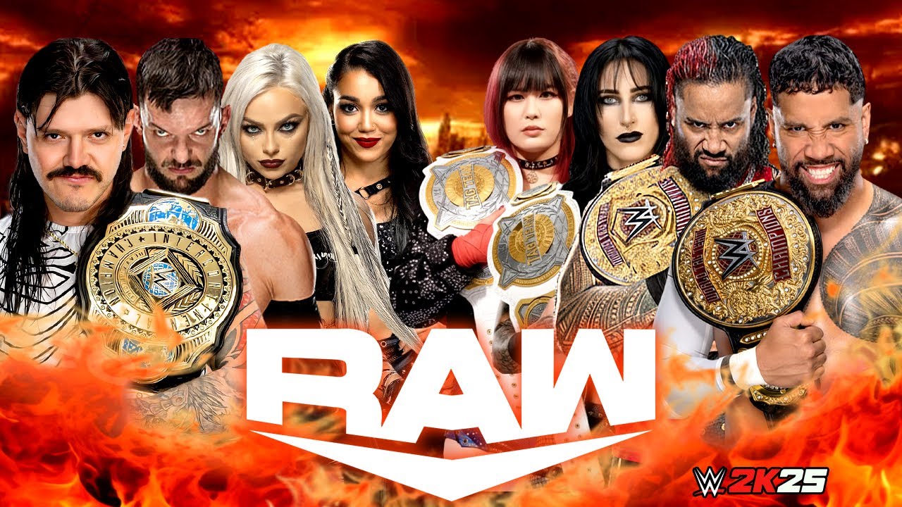 Dominik Finn Balor Liv Morgan & Roxanne vs The Usos Rhea Ripley & Iyo Sky on WWE Raw | 22/Jan/2026
