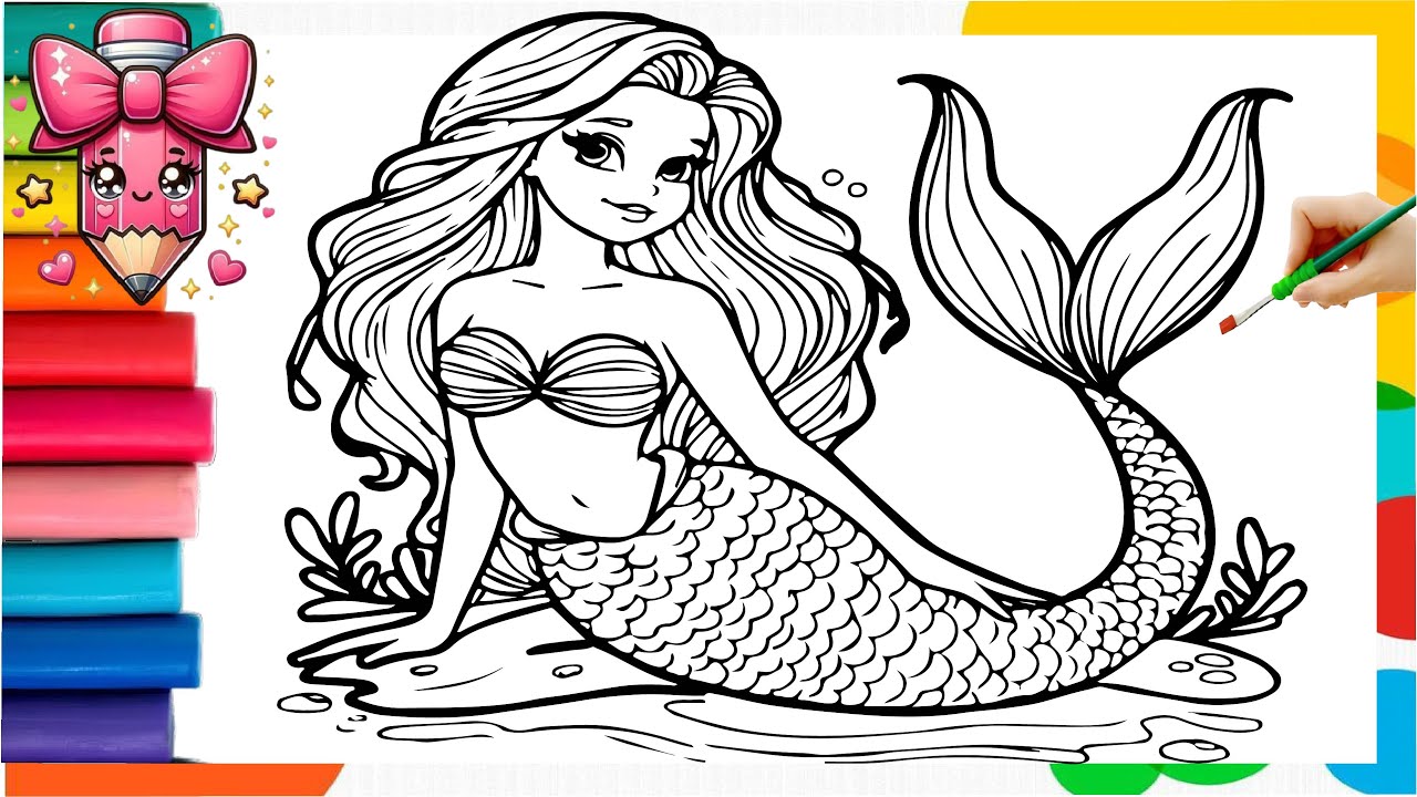 Drawing and Coloring a Cute Mermaid 🧜‍♀️🌊🐚🌈 Drawings for Kids