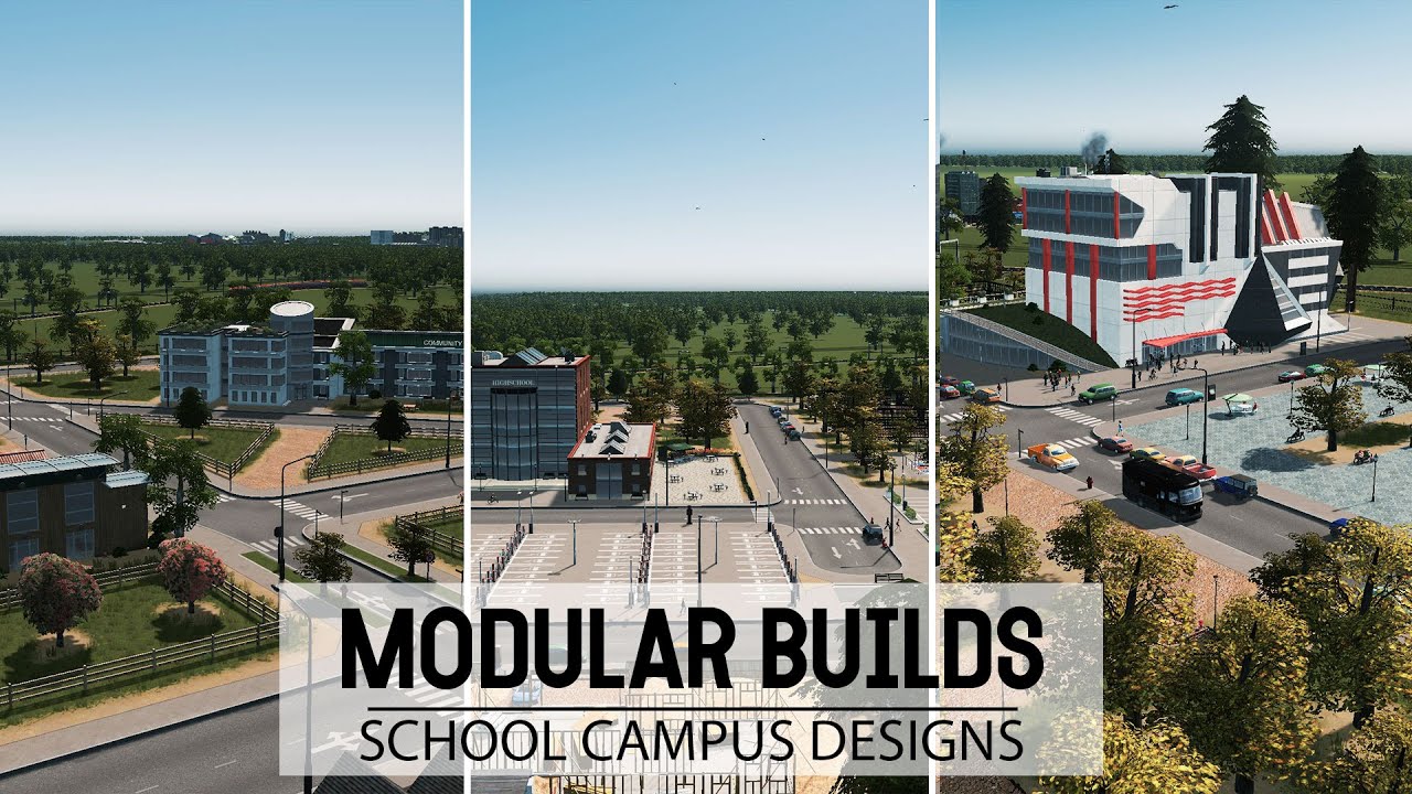 3 Simple & Easy VANILLA School Campus Designs In Cities Skylines! | Modular Builds