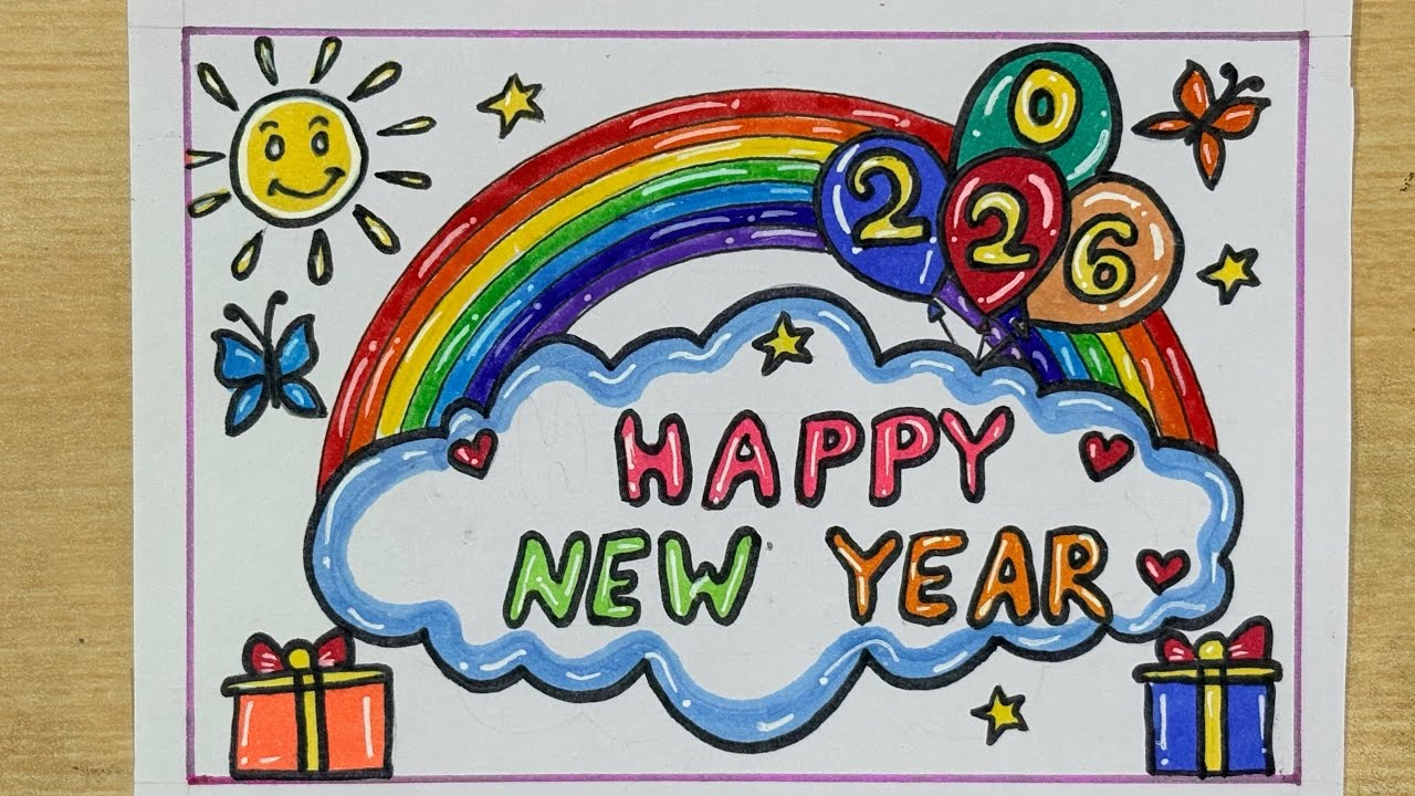 Happy new year 2026 drawing | beautiful new year card drawing | happy new year special drawing easy