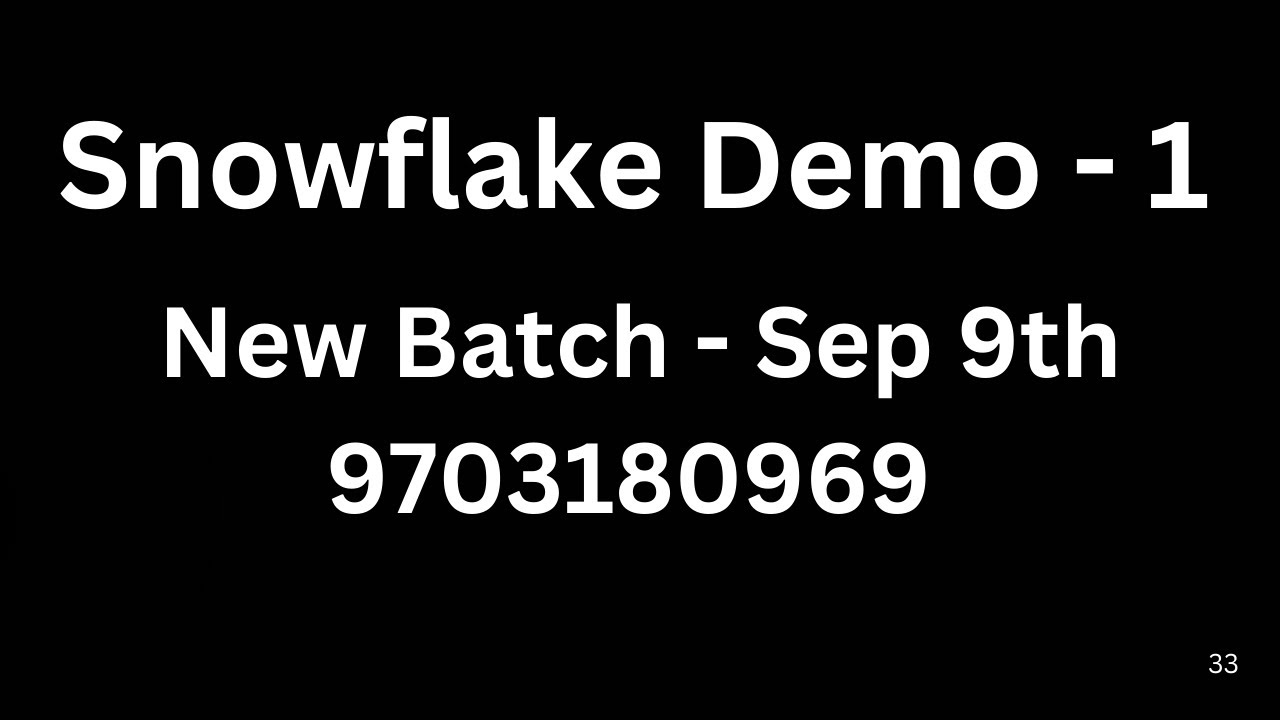 Snowflake Demo - 1 | New SQL and Snowflake Batch on September 9th | Demo Videos 2025