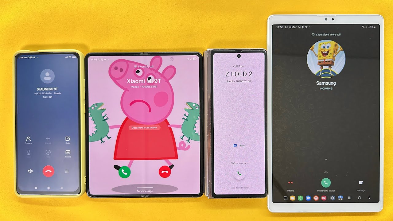 WhatsApp incoming Call Samsung Z Fold, Tab A7, Z Fold2, Xiaomi Mi9 fake