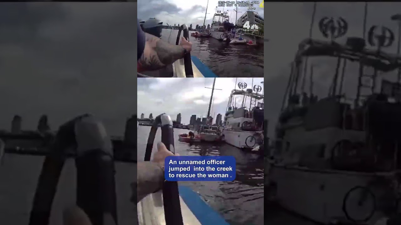 Bodycam video shows NYPD Harbor Unit rescue woman who fell into water in Queens ⁠