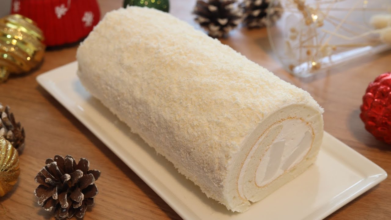 Bánh cuộn dừa nhân thạch dừa trắng tinh như tuyết | Coconut roll cake
