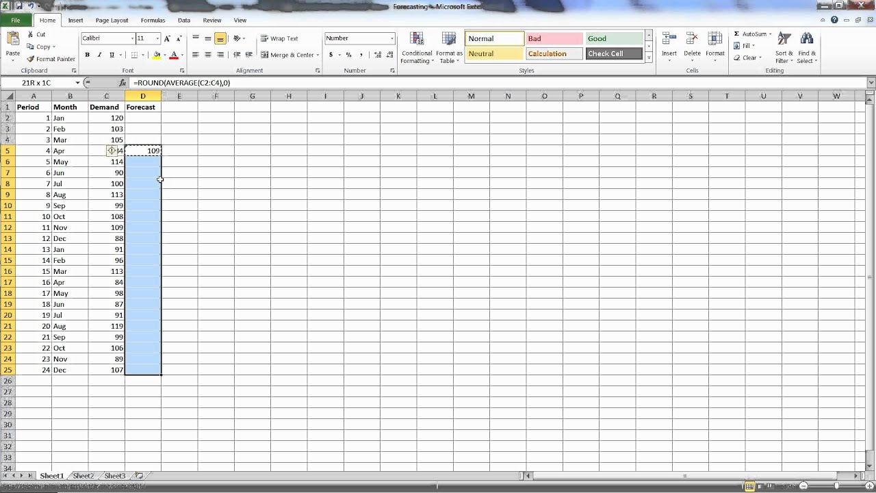 Moving Average Forecast in Excel