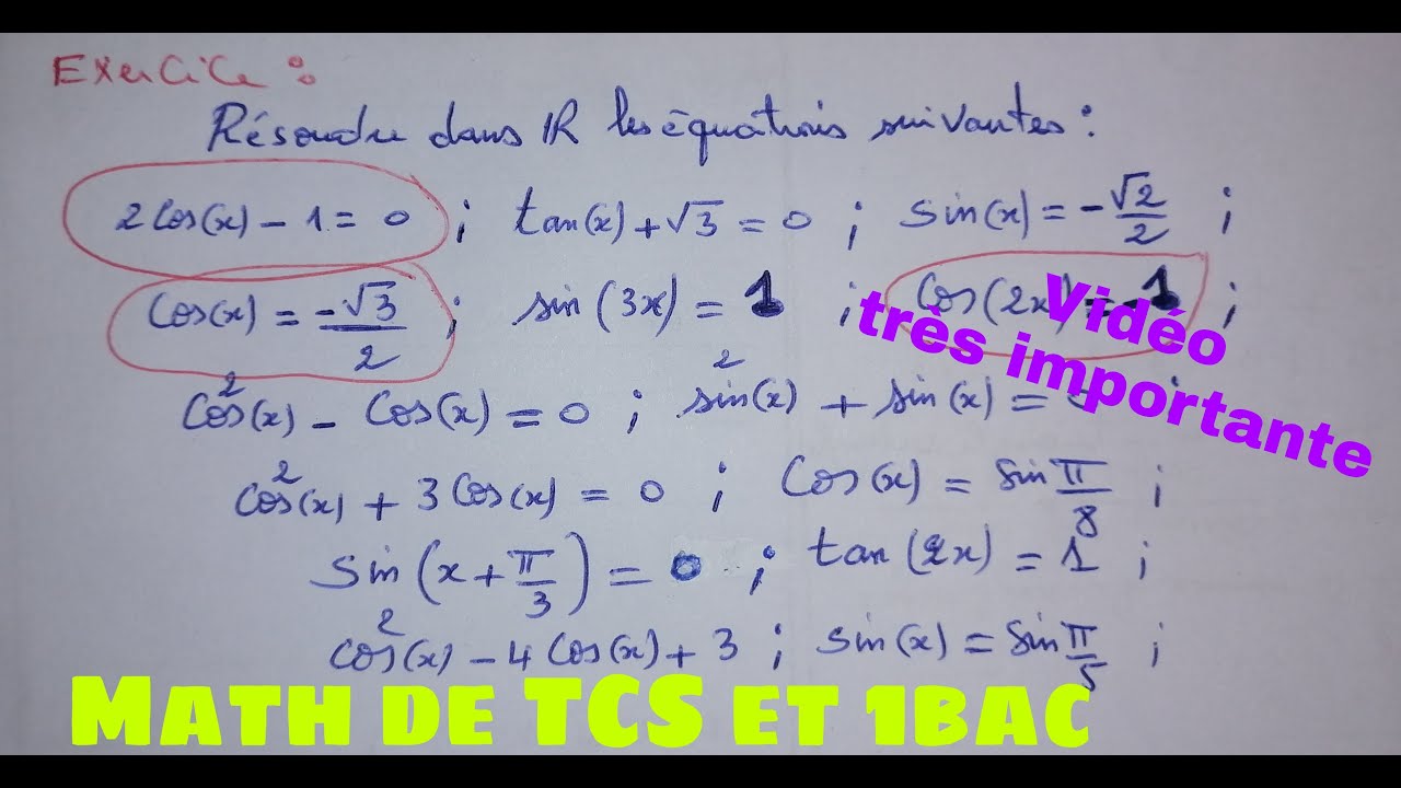 la trigonometrie: comment resoudre une equation trigonometrique dans R--niveau: tcs et 1bac