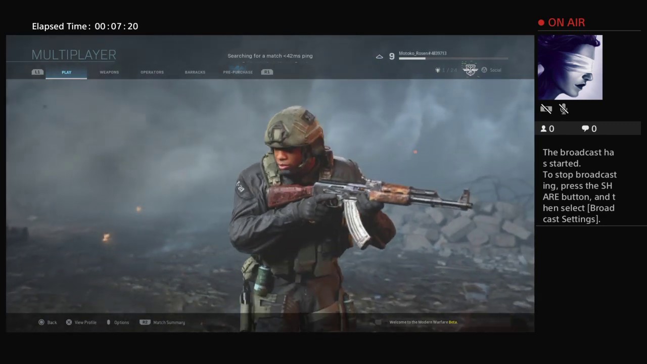 Motoko_Rosen's C.O.D. Modern Warfare Beta First Live PS4 Broadcast