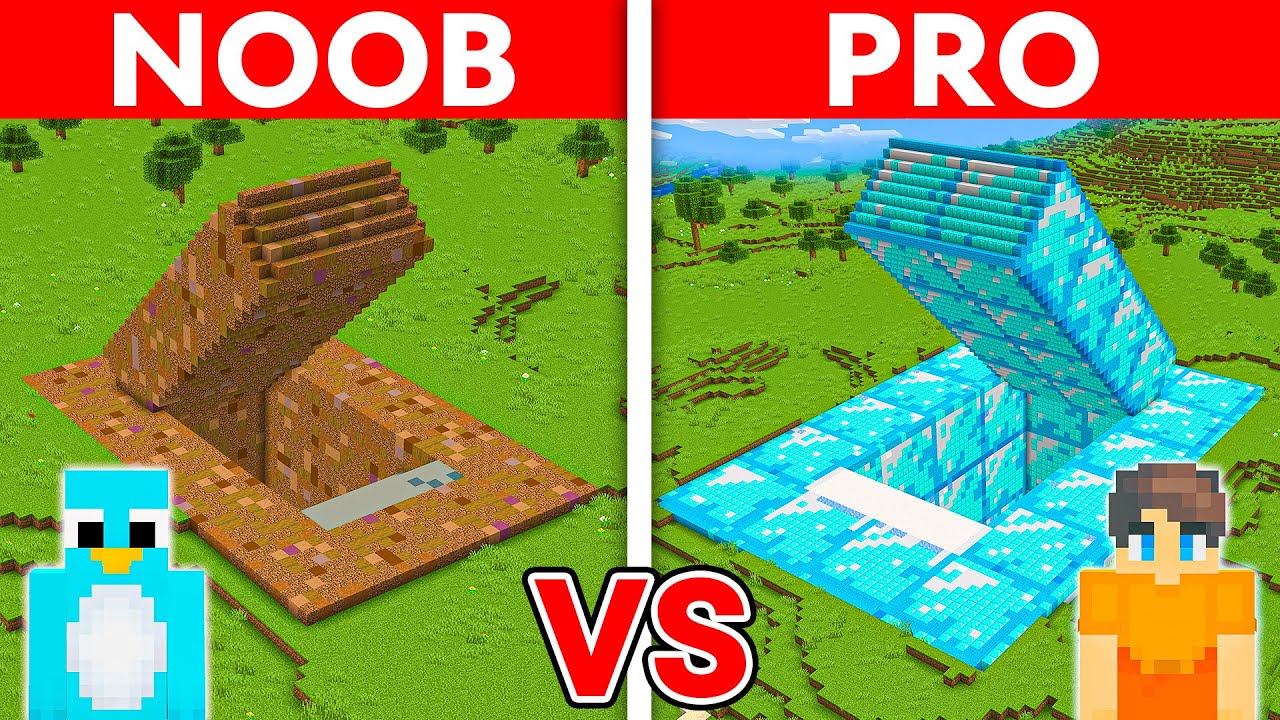 NOOB vs PRO: GIANT SECRET BUNKER House Build Challenge in Minecraft