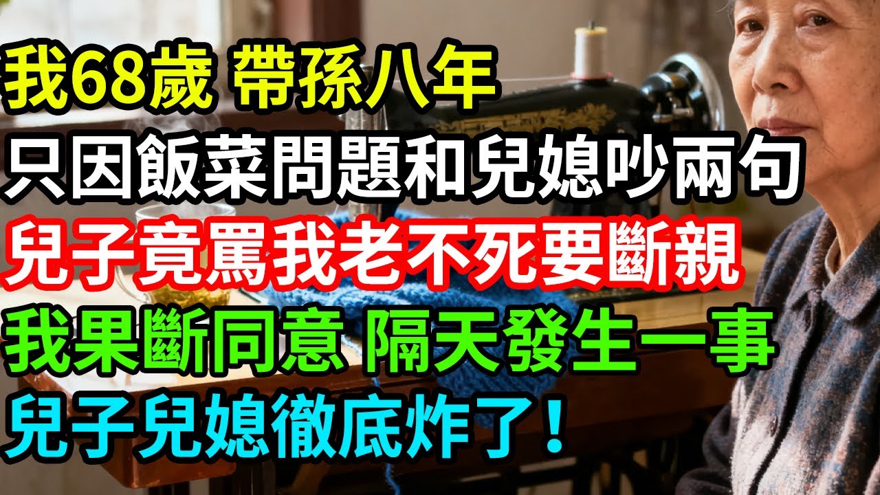我68歲帶孫八年，只因飯菜問題和兒媳吵兩句，兒子竟罵我老不死要斷親，我果斷同意，隔天發生一事，兒子兒媳徹底炸了！