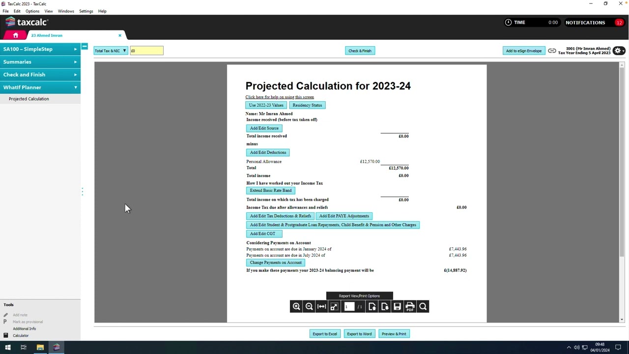 TaxCalc What if? Planner