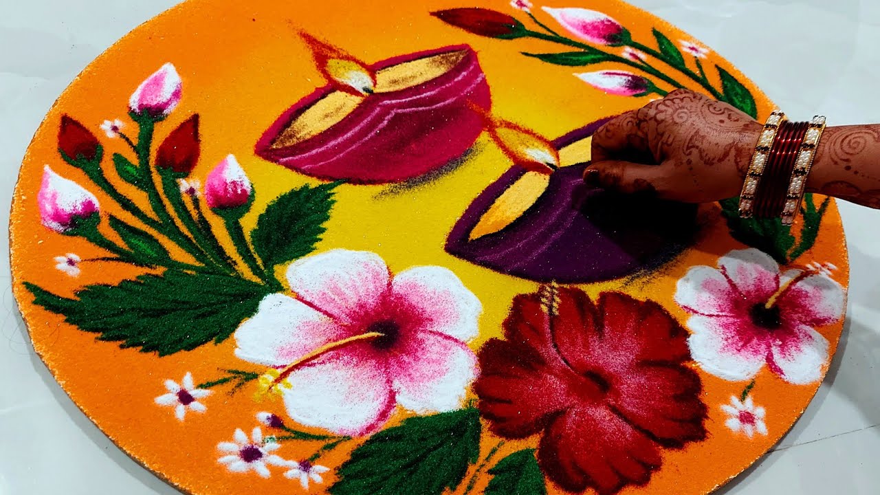 Flower Diya Poster Rangoli For Diwali | दिवाळी पाडवा रांगोळी | 3D New Diwali Special Rangoli Designs