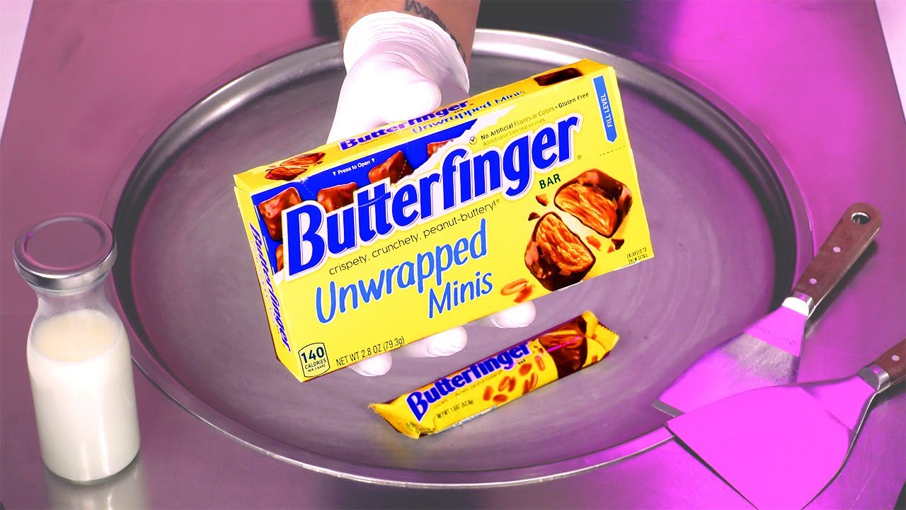 ASMR | Butterfinger Unwrapped Minis - how to make Peanut Butter Chocolate Ice Cream Rolls