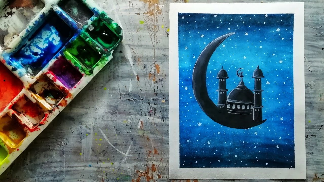 How to draw a mosque by watercolor