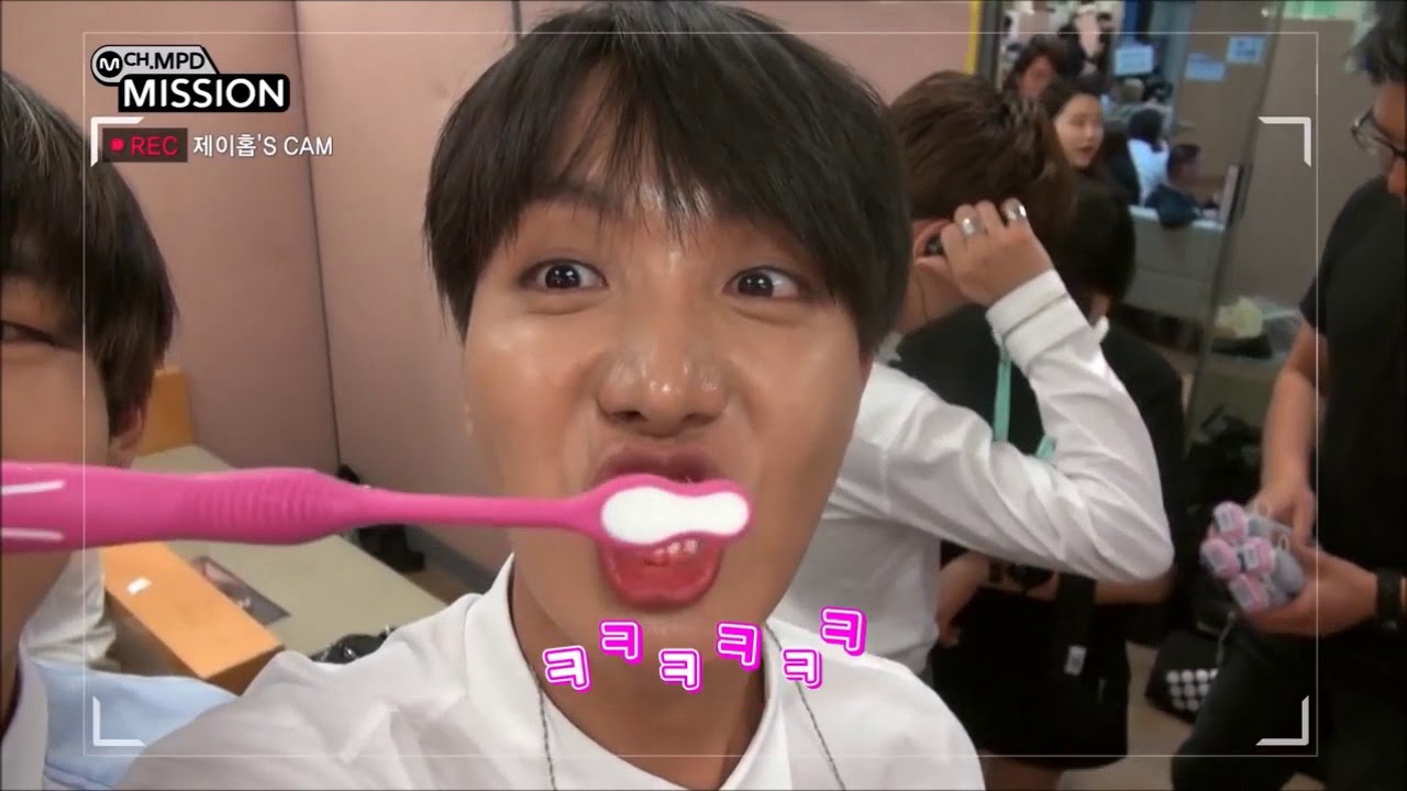 BTS brushing their teeth