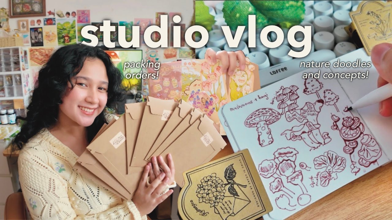 studio vlog 🌼🌷 packing orders | turning doodles to concept | leaving rainy january ೃ࿔*:･