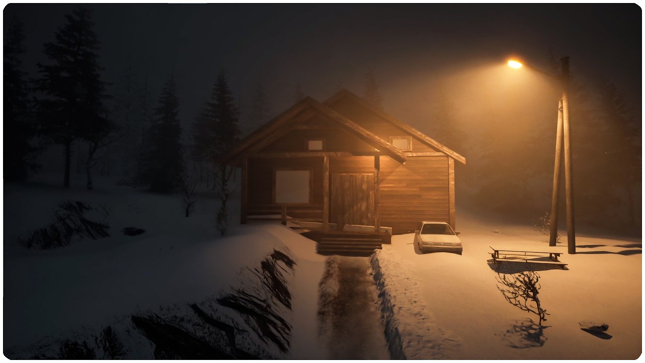 Midnight Calm: Gentle Winter Storm Sounds Drifting Around a Warm Wooden Cabin | Windy ASMR