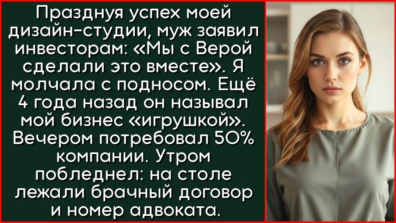 «Отмечая Успех Моей Студии, Муж Объявил Инвесторам – Мы Вместе Создали Этот Бизнес. Вечером Он...