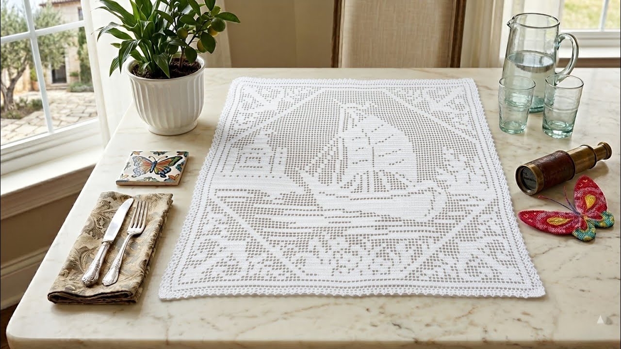 BARCO A CROCHET (CARPETA O MANTEL) TEJIDO ARTESANAL. VIDEO 1