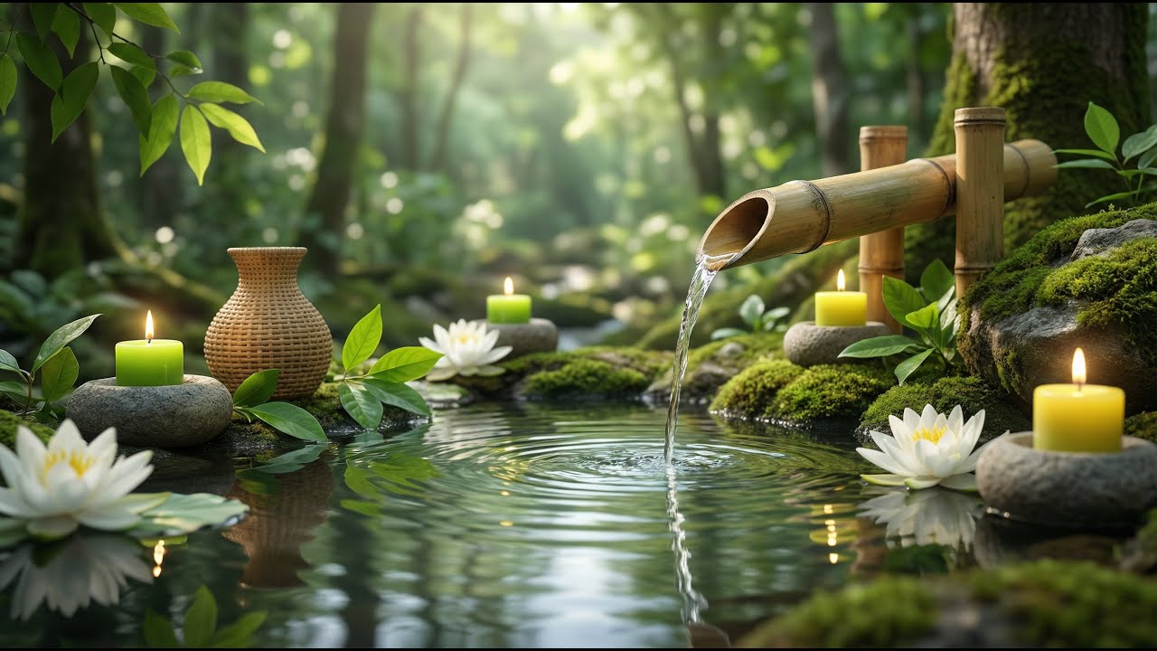 Relaxing Piano Music with Bamboo Water Sounds for Deep Sleep, Meditation, Anxiety & Stress Relief